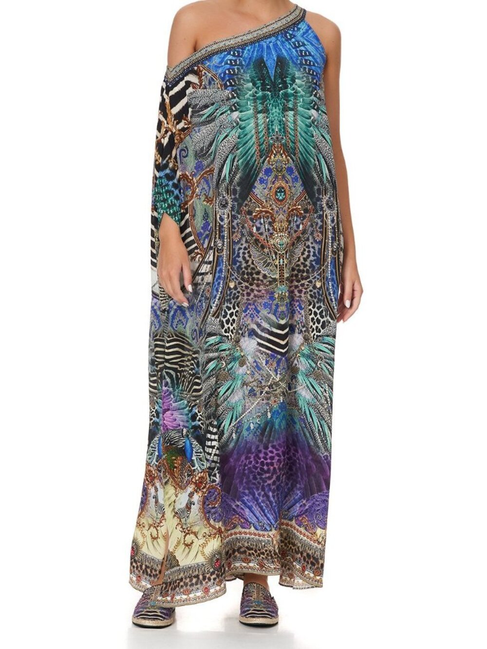 NWOT Camilla One-Shoulder Kaftan Animal Army S/M $649 - Picture 7 of 11